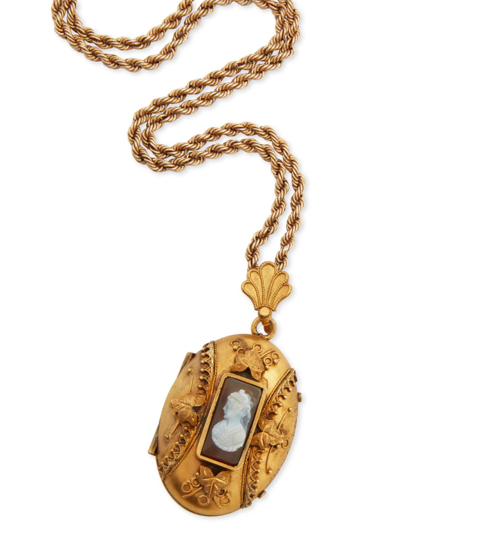 An onyx, metal and gold pendant necklace (1 of 3)