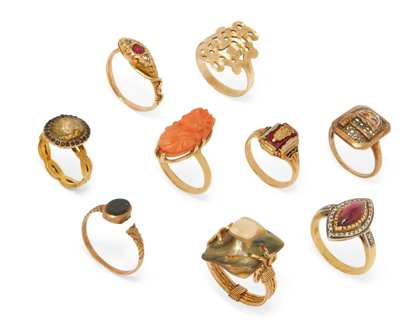 Nine vintage gemstone, gold and metal rings (1 of 8)