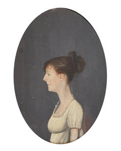 Follower of Jacob Eichholtz, portrait of a lady: Follower of Jacob Eichholtz (American, 1776-1842)Profile portrait of a ladyoil on panel9 x 7 1/4in (23 x 18cm)