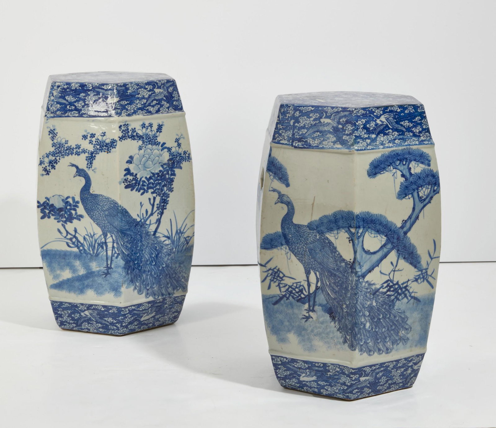Pair Chinese blue & white porcelain garden seats (1 of 3)