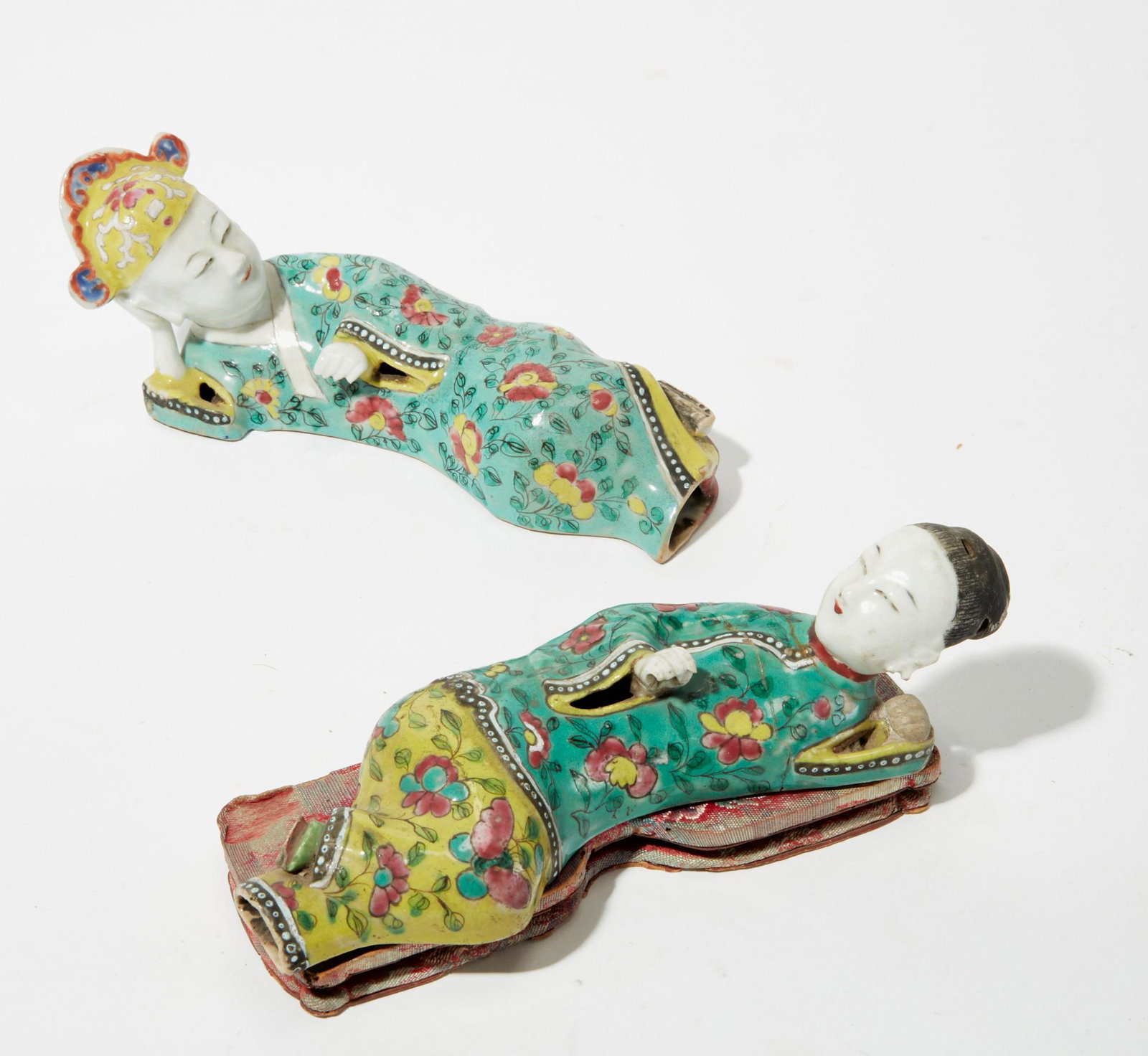 Two Chinese glazed porcelain recumbent figures (1 of 3)