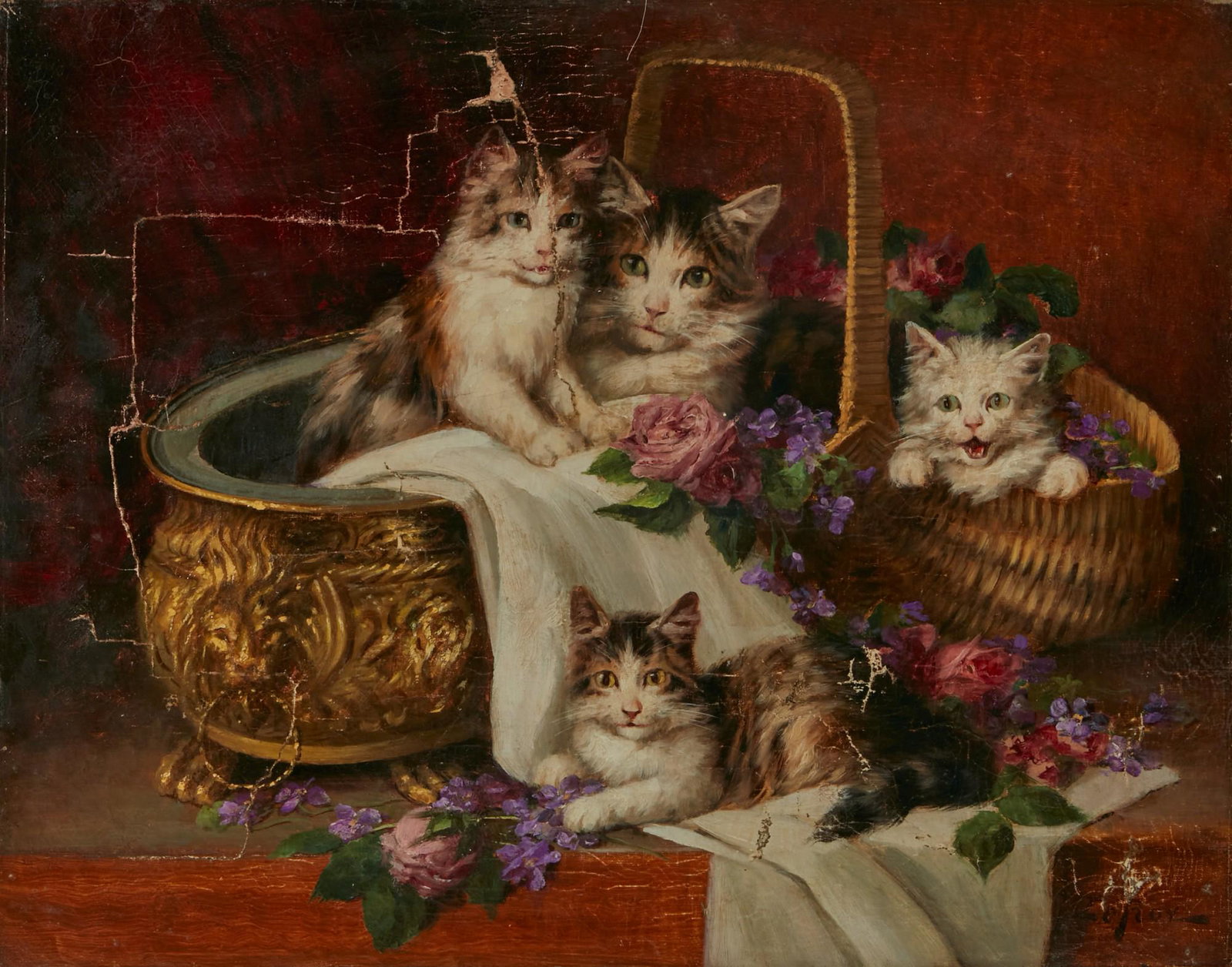 Jules Leroy, Mischevious kittens, oil (1 of 4)