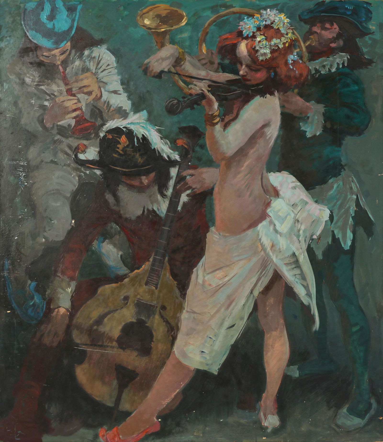 Continental School, The concert, oil: Continental School(20th century)The concertoil on masonite48 x 41in (122 x 104cm)