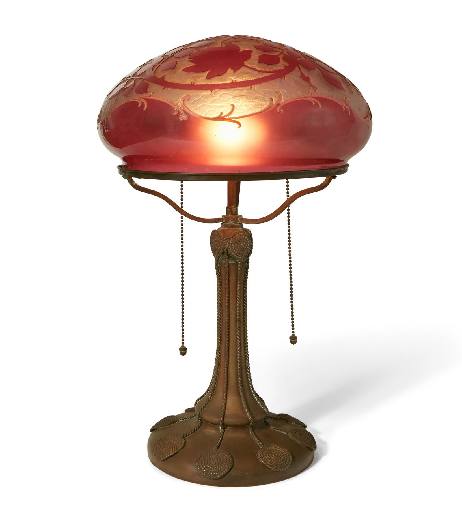 An American metal and acid cut back glass lamp (1 of 4)