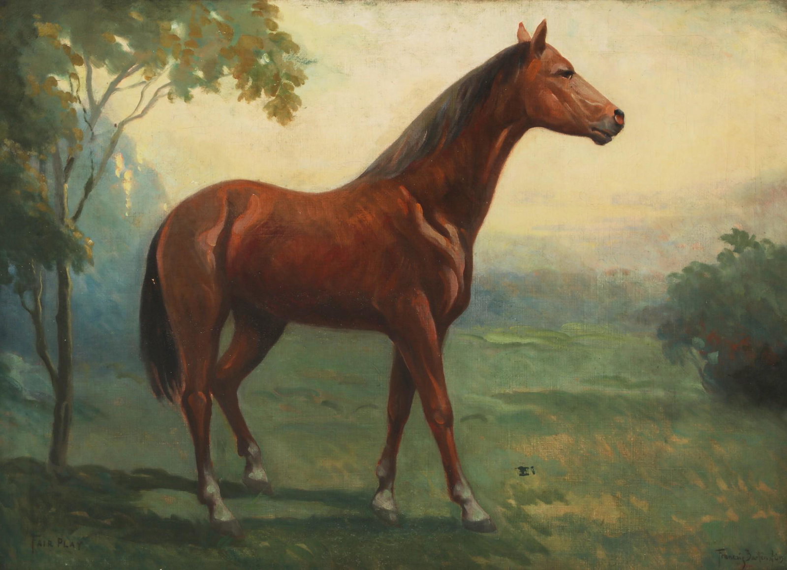 American School , Fair Play, portrait of a horse: American School (20th century) Fair Play oil on canvas indistinctly signed lower right, titled lower left 26 x 34in (66 x 86.5cm)