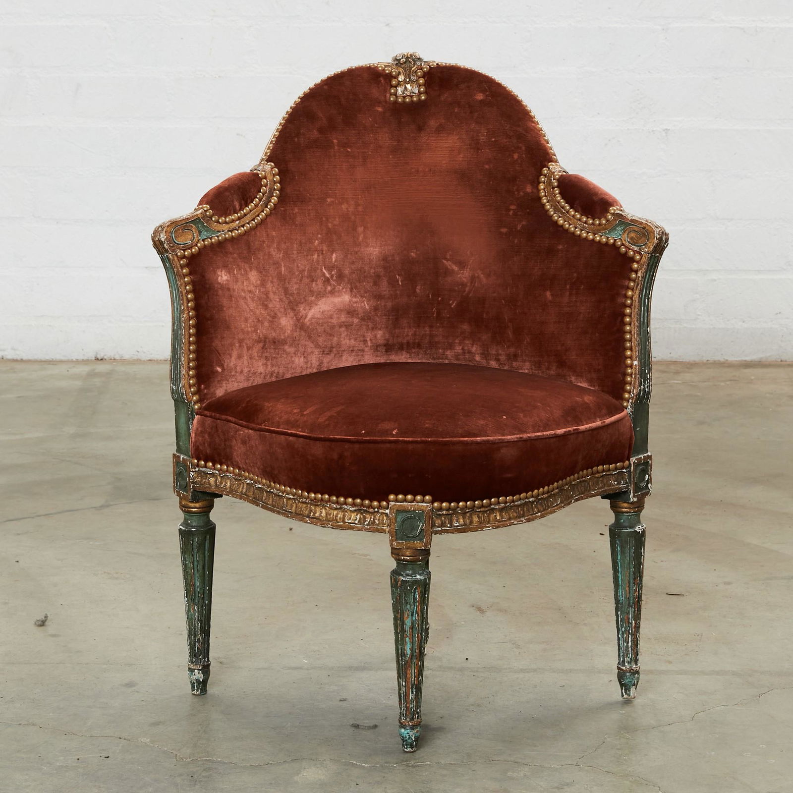 A Louis XVI parcel gilt blue painted corner chair (1 of 7)