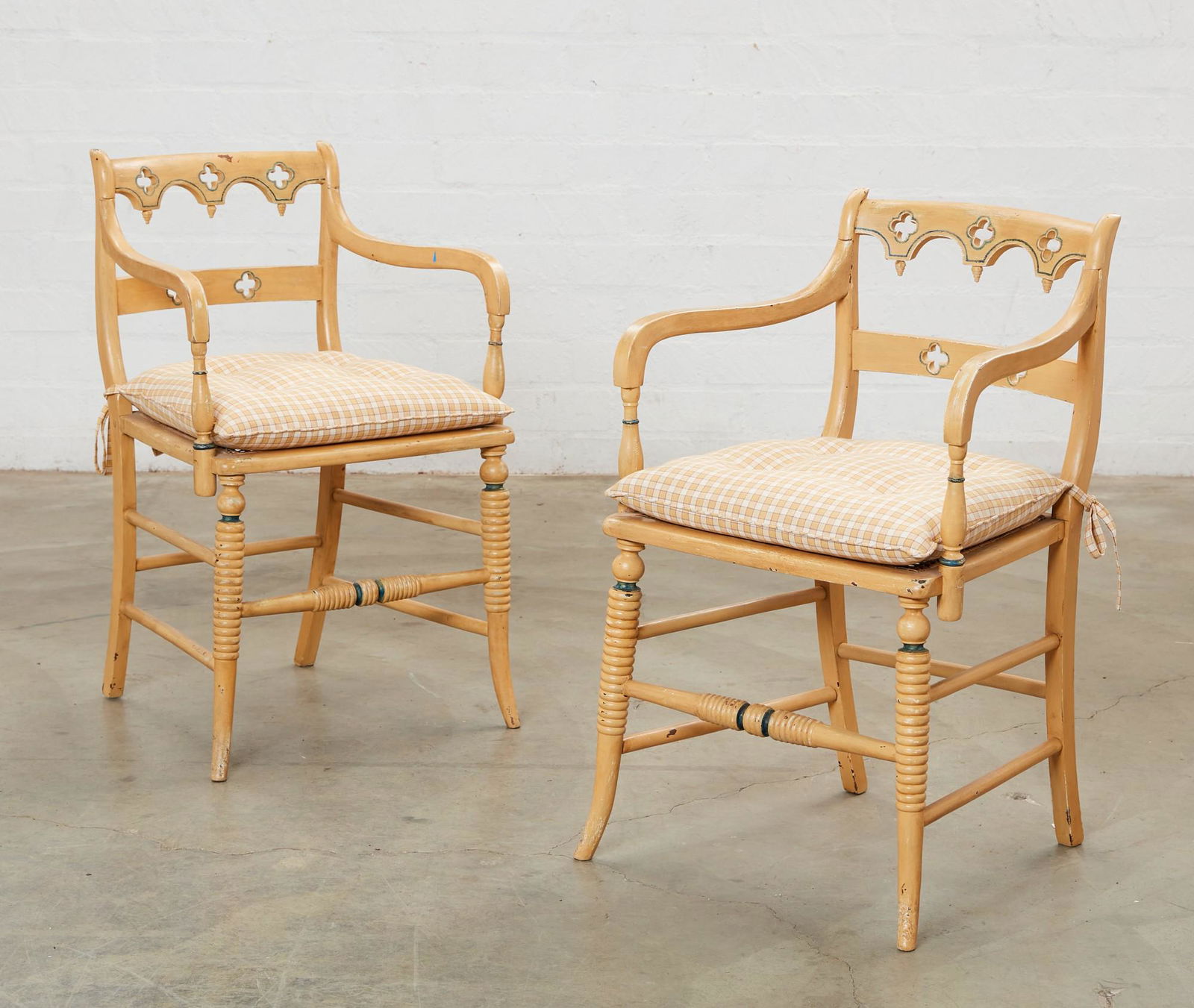 A pair of Regency style painted caned armchairs (1 of 7)