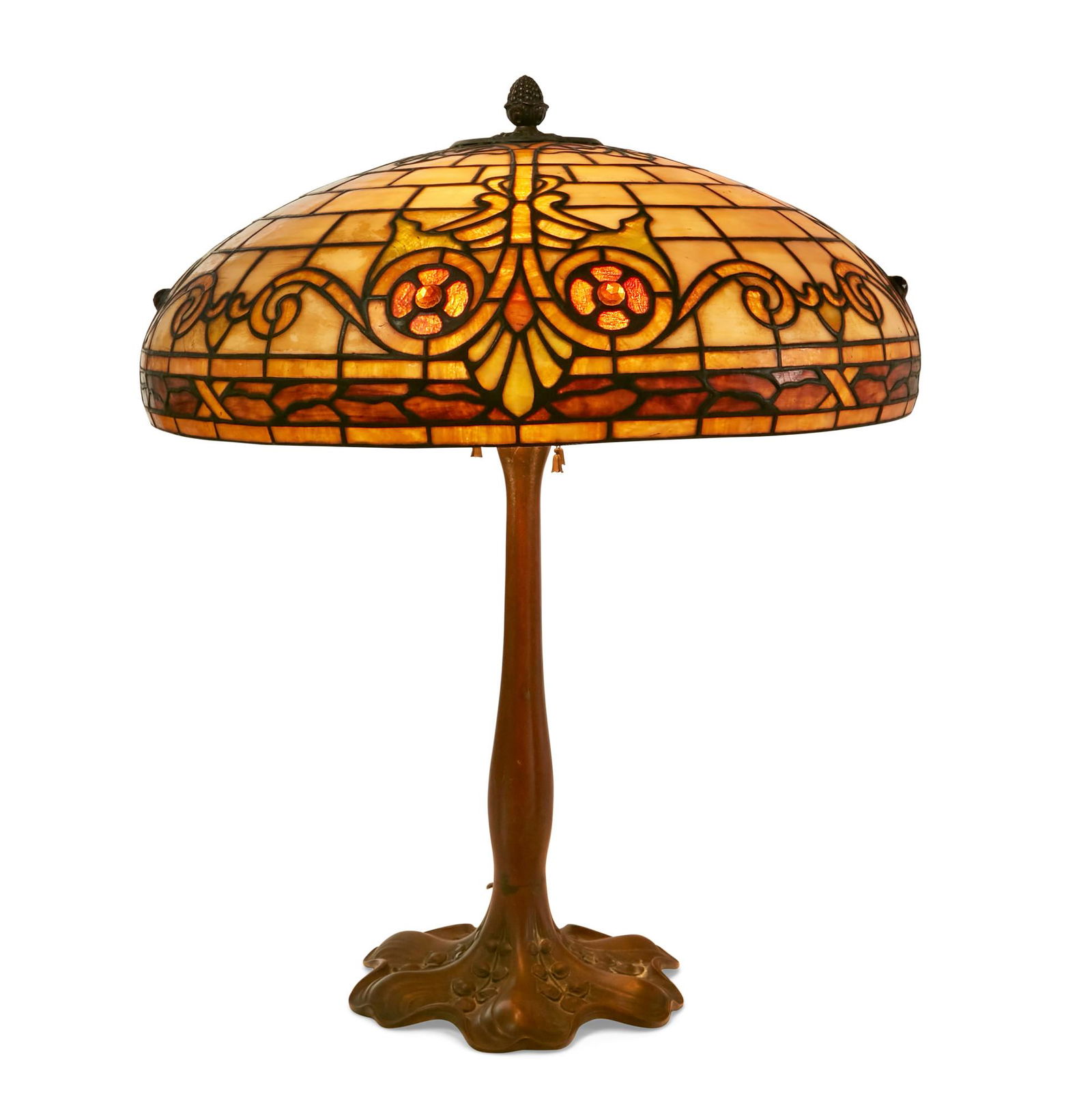 An Arts & Crafts bronze and leaded glass lamp (1 of 4)