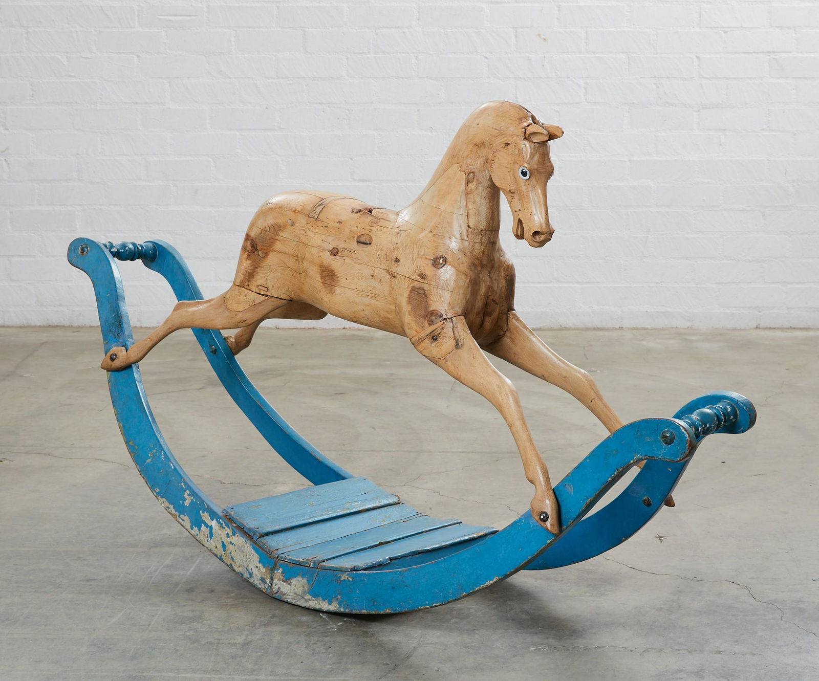 A parcel blue painted pine rocking horse (1 of 4)