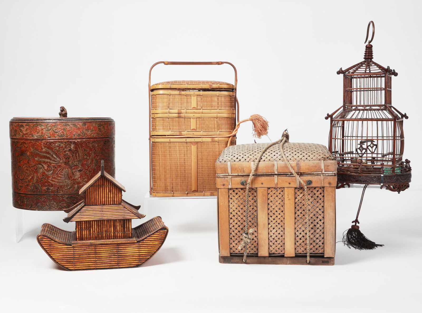 Five Chinese and Japanese wooden articles (1 of 3)