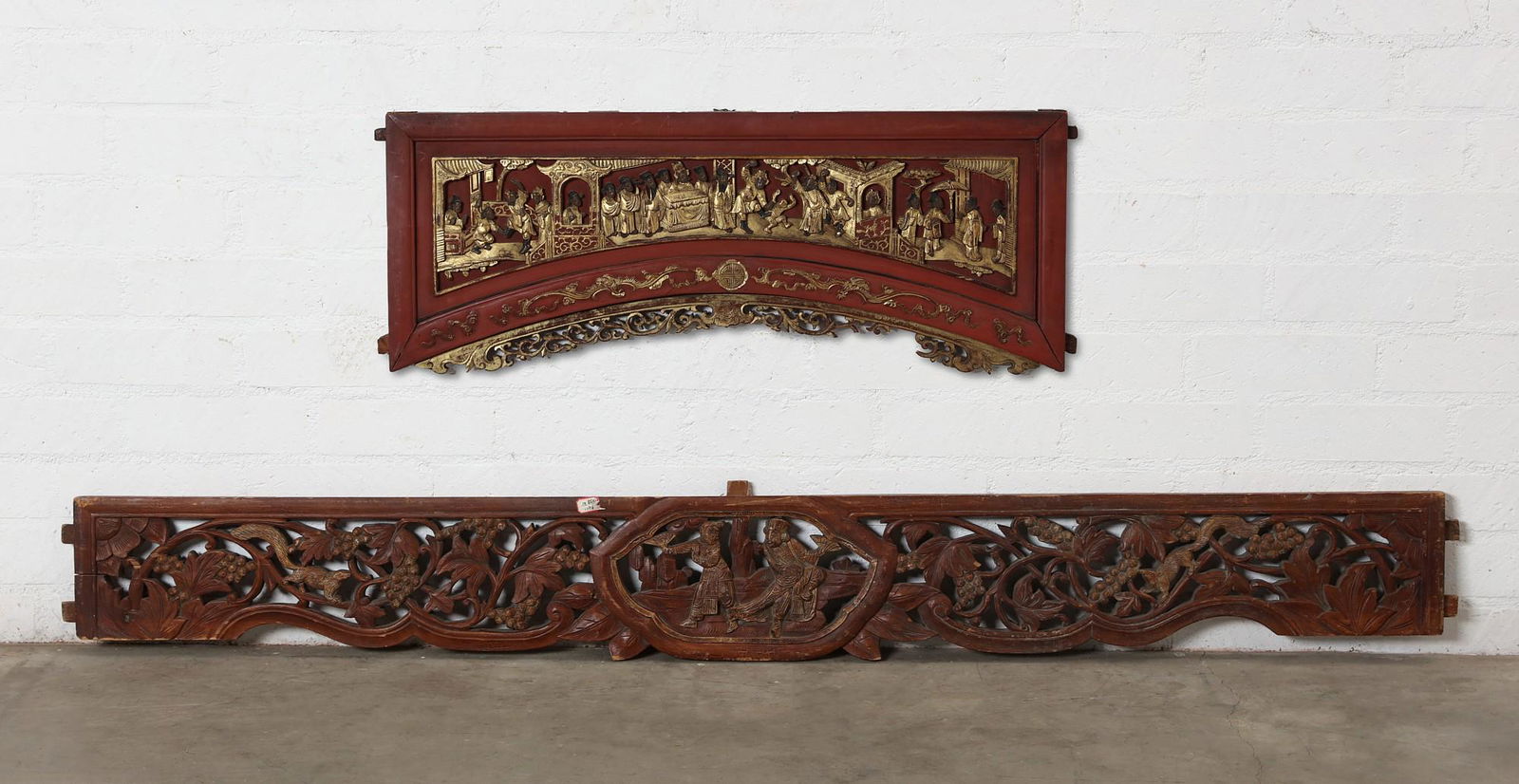 Two partial Asian carved wooden wall hangings (1 of 9)