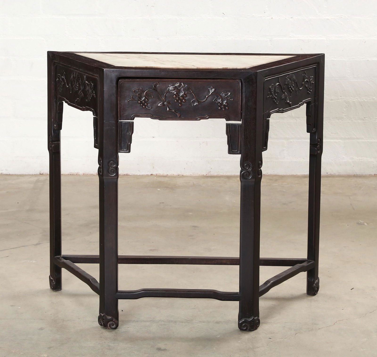 A Chinese stone inset hardwood console table (1 of 5)