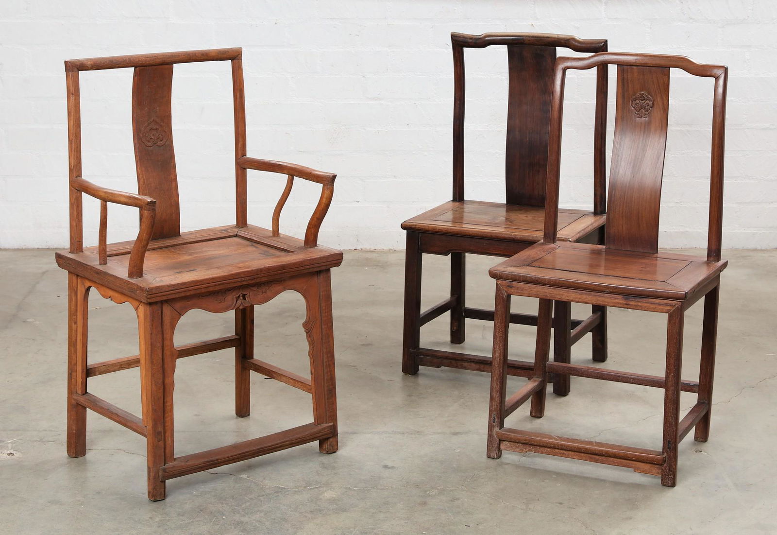 A group of three Chinese hardwood chairs (1 of 7)