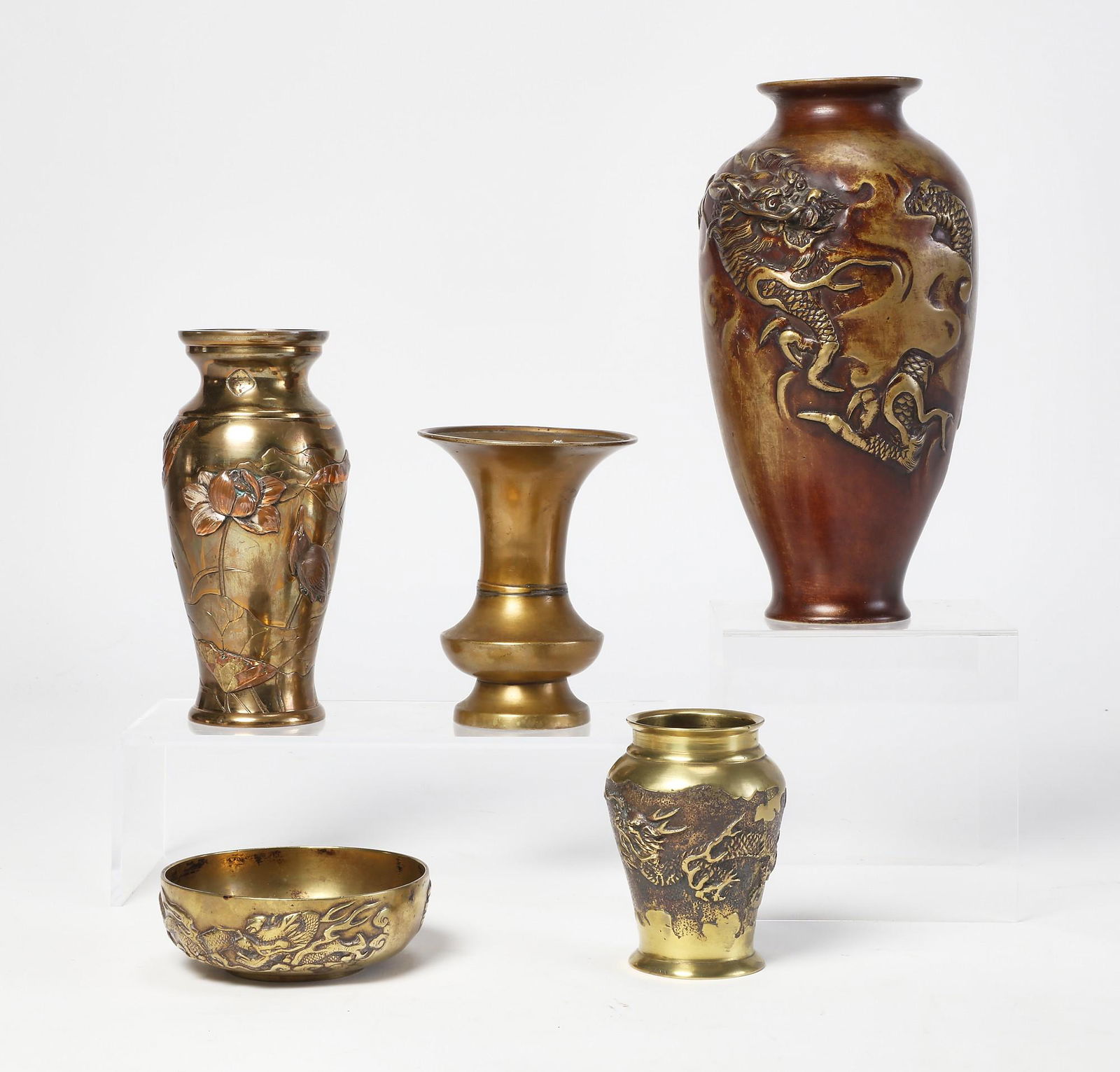 A group of five Asian metal ware vessels (1 of 3)