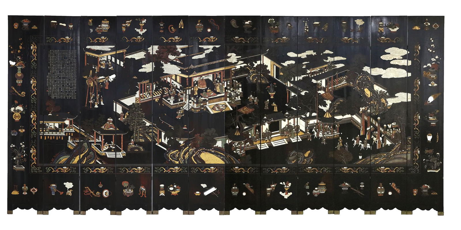 A Chinese coromandel lacquer twelve panel screen (1 of 5)