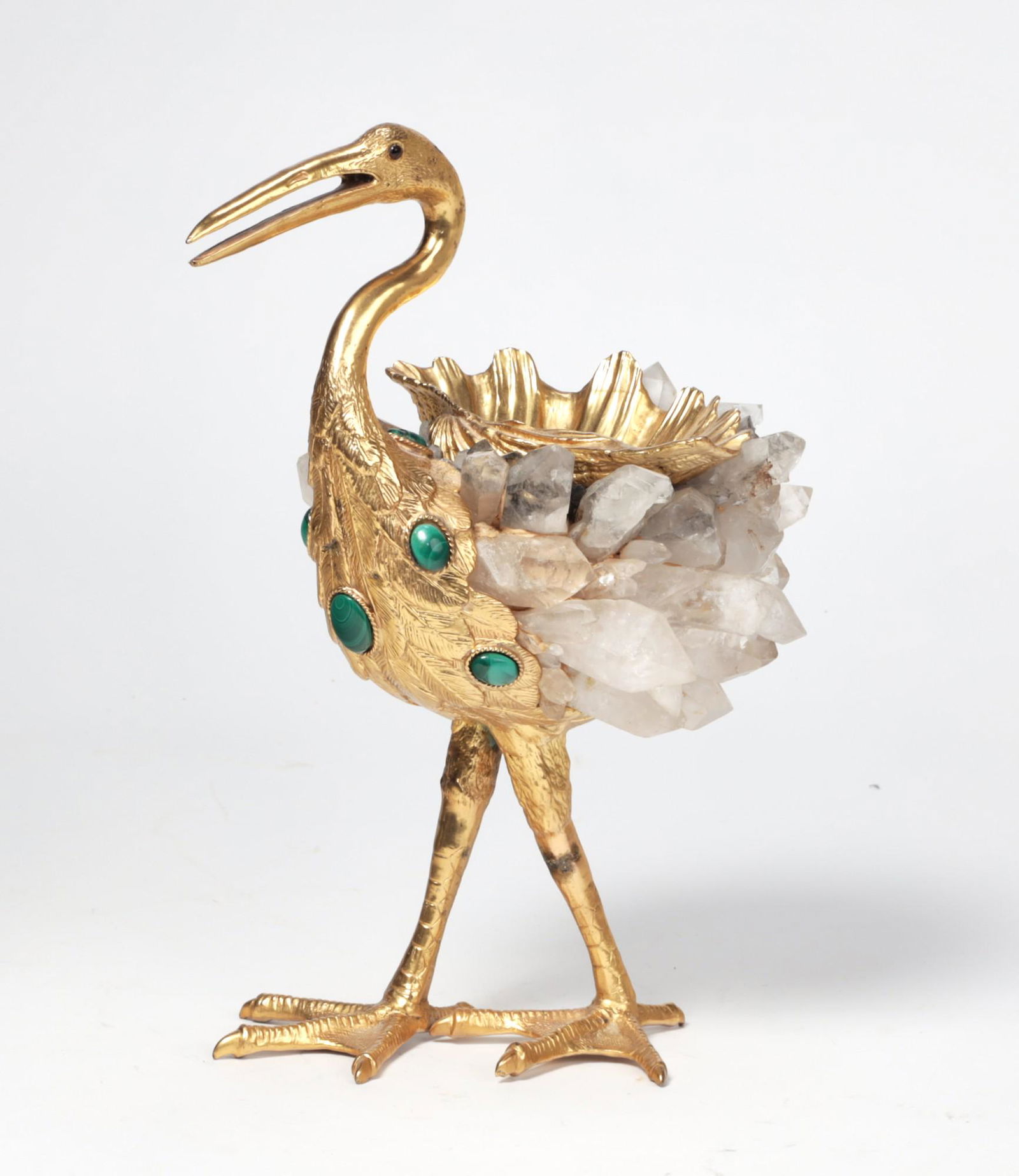 A decorative gilt metal and hardstone bird dish (1 of 4)