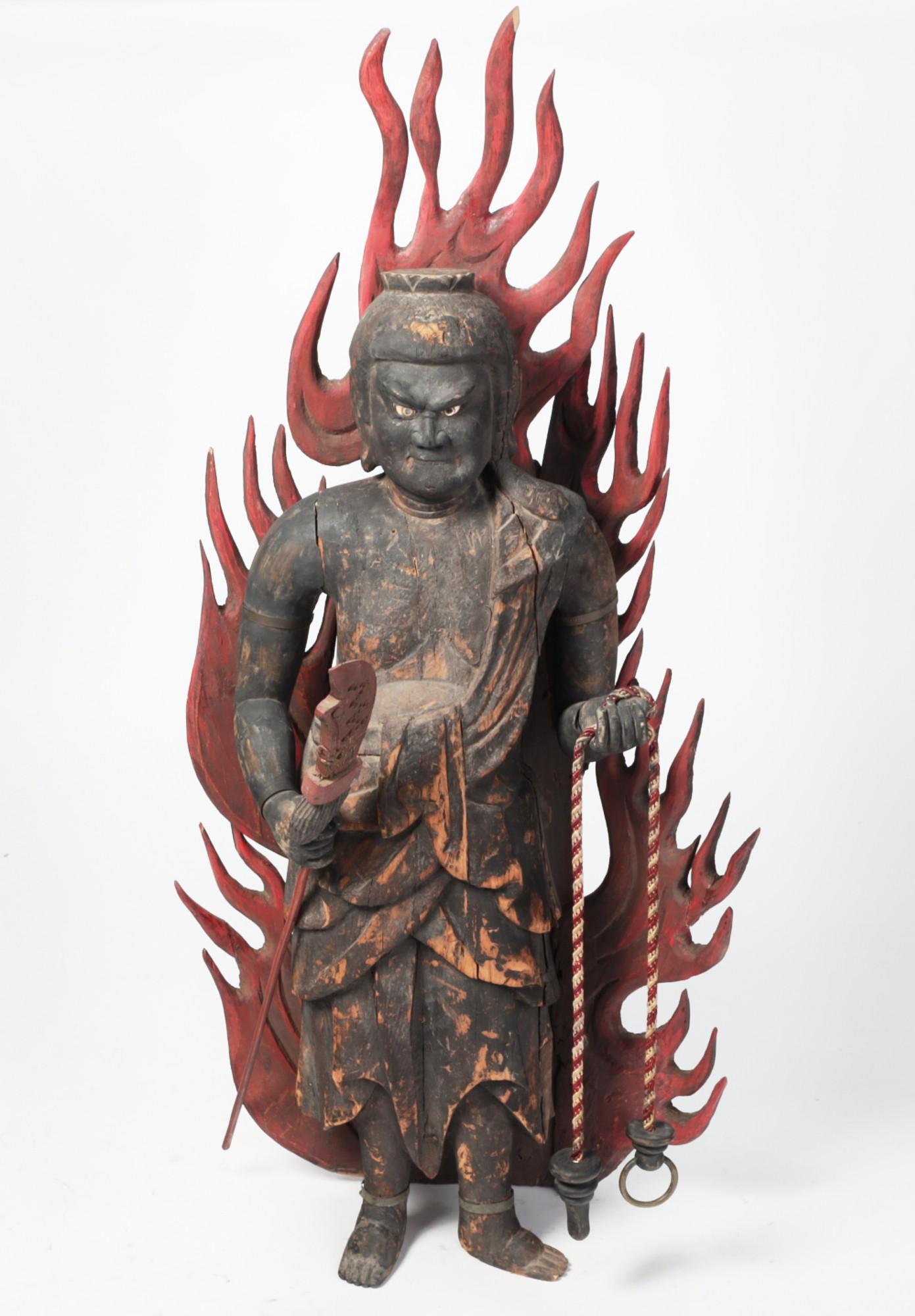 A Japanese carved wood model of Fudo-myo-o (1 of 3)