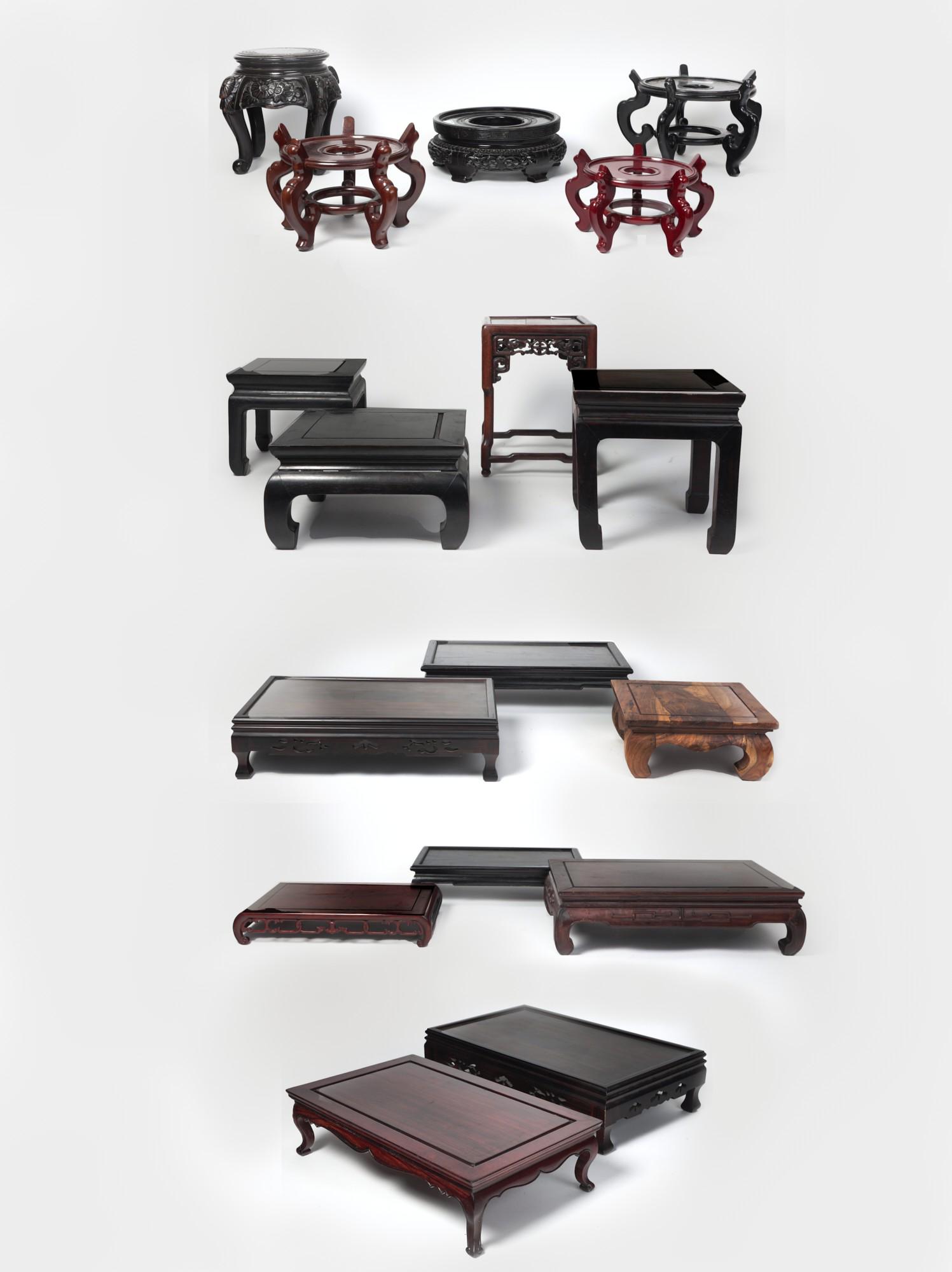 A group of sixteen large Asian wood stands (1 of 5)