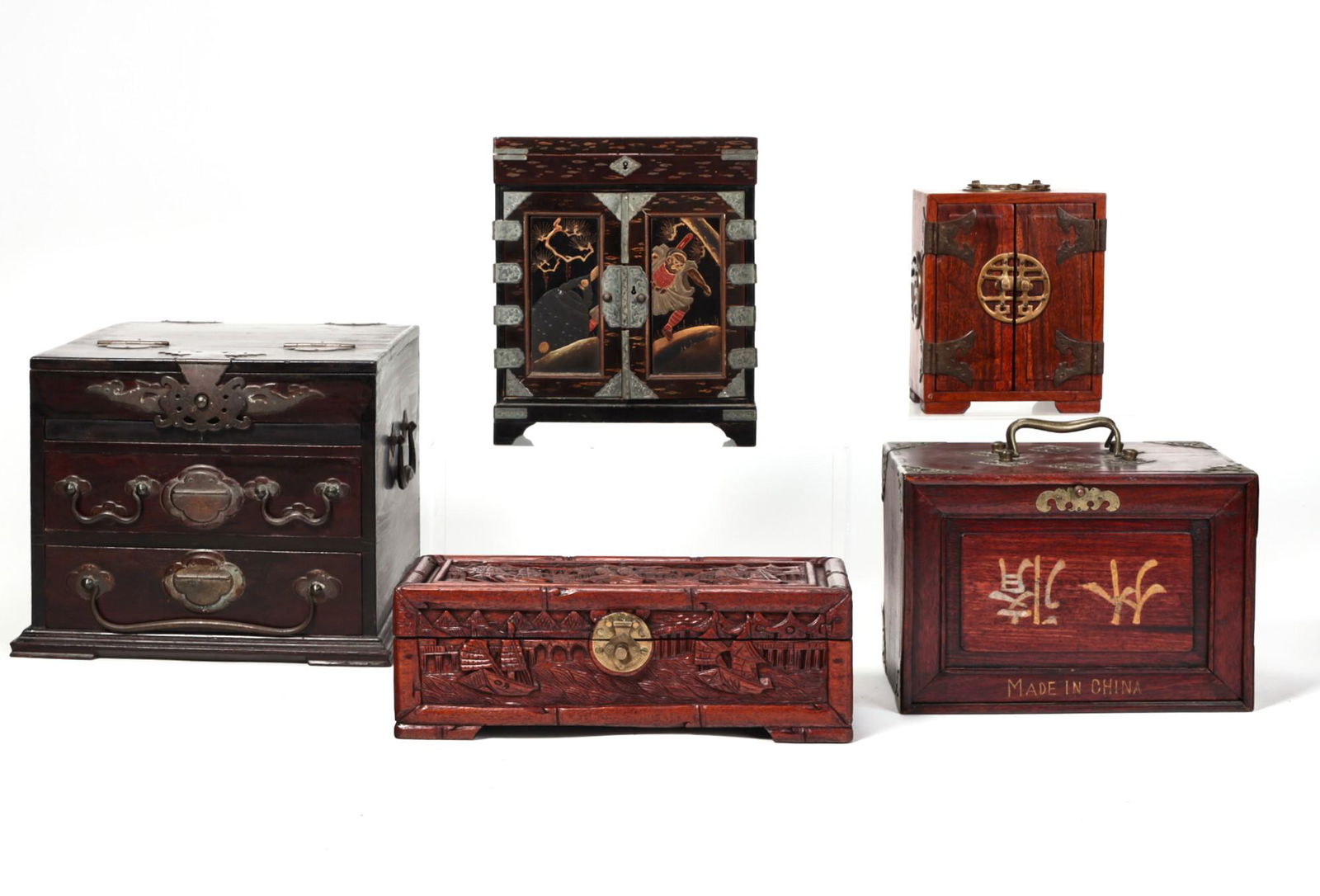 Five Asian decorative wooden boxes (1 of 5)