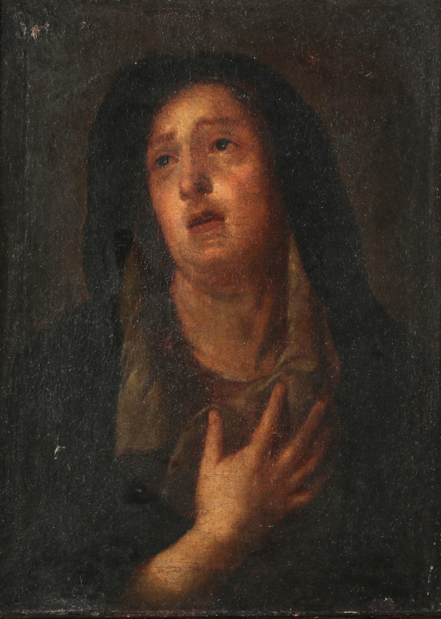 Continental School, Penitent Magdelene, oil: Continental School19th centuryPenitent Magdeleneoil on canvasWith indistinct circular stamp to back.26 1/2 x 20 1/2in (67.5 x 52cm)