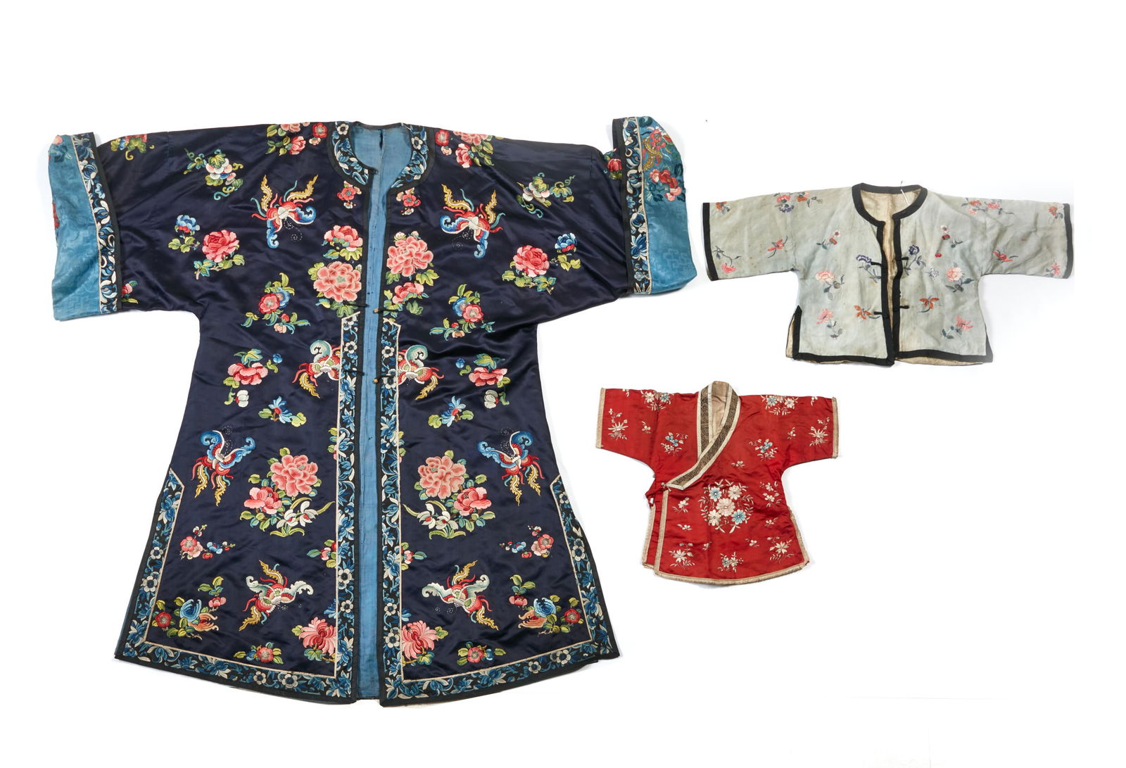 Three Chinese embroidered silk textile garments (1 of 7)