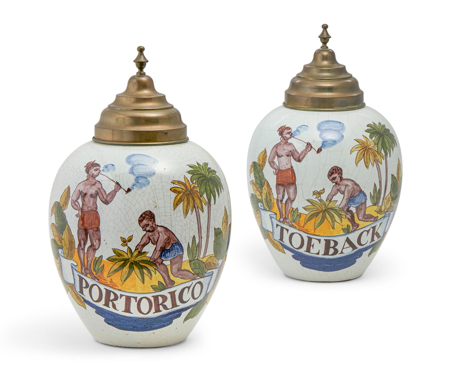 Two Dutch (De Klauw) tin glazed tobacco jars (1 of 7)