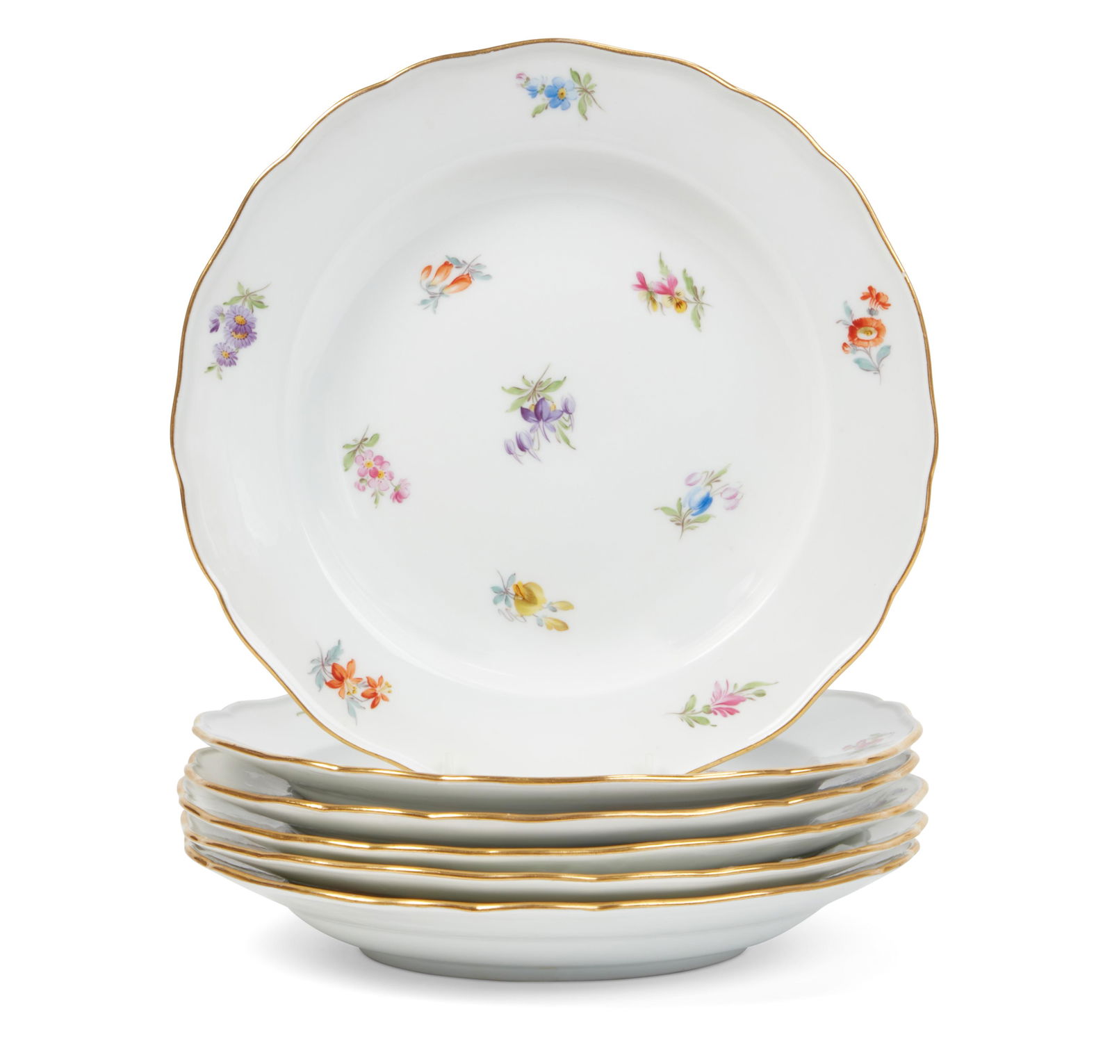 Six Meissen Scattered Flowers dinner plates (1 of 2)