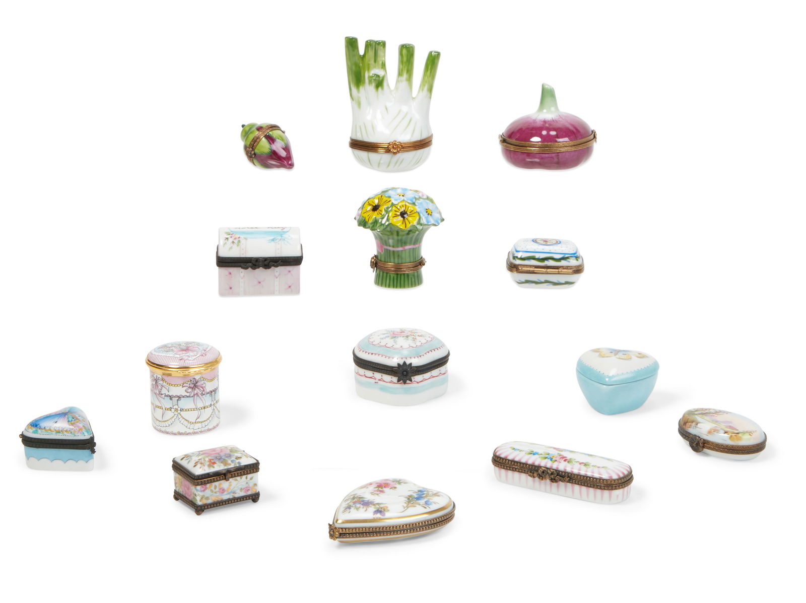 Thirteen Limoges Enameled Porcelain Boxes Auction