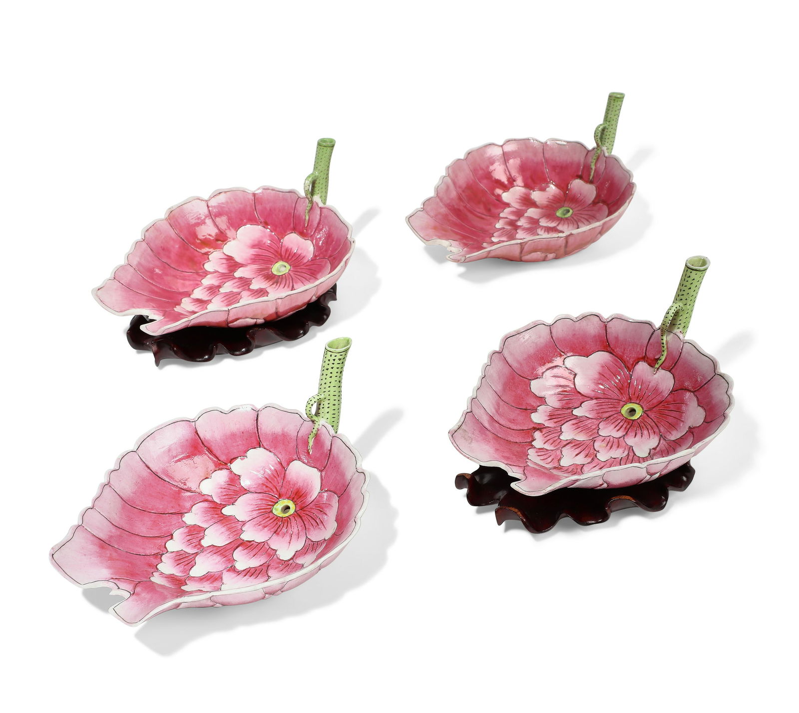 Four Chinese porcelain lotus form libation cups (1 of 6)