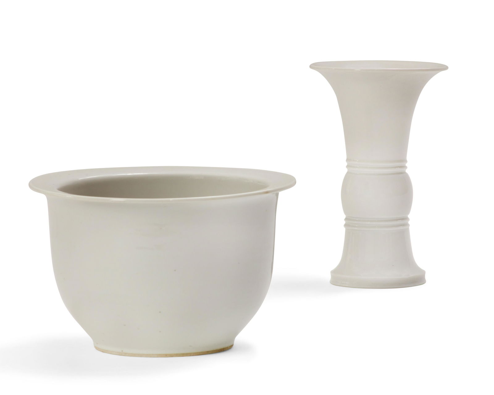 A Chinese blanc de chine porcelain gu vase and a jardiniere (1 of 7)