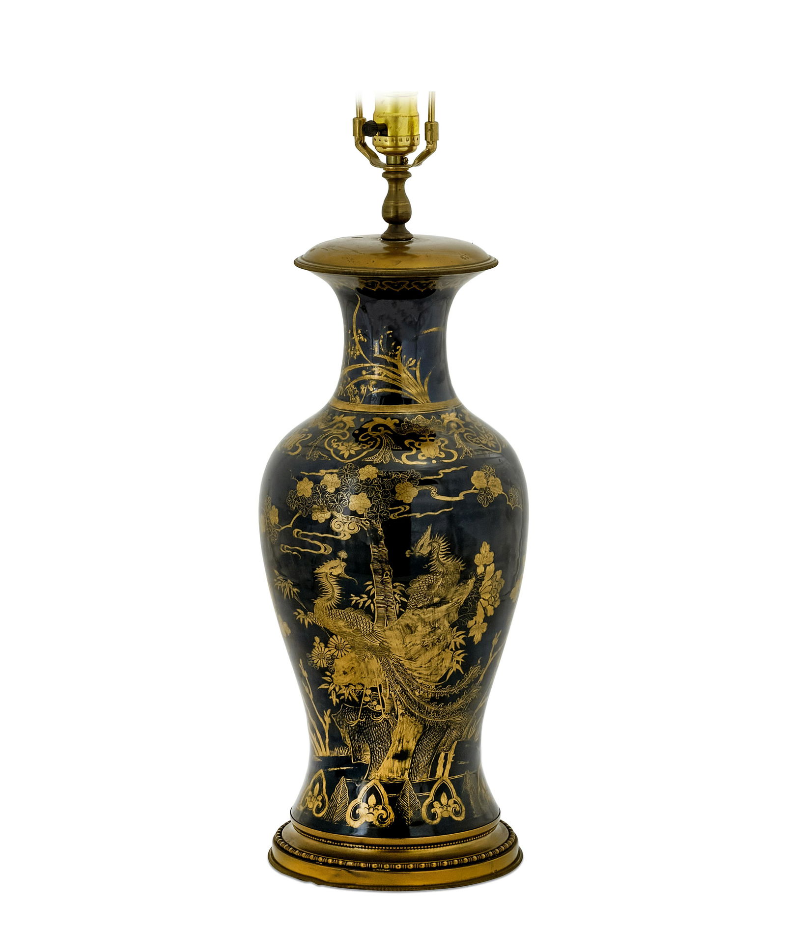 A Chinese black glazed baluster vase lamp (1 of 6)
