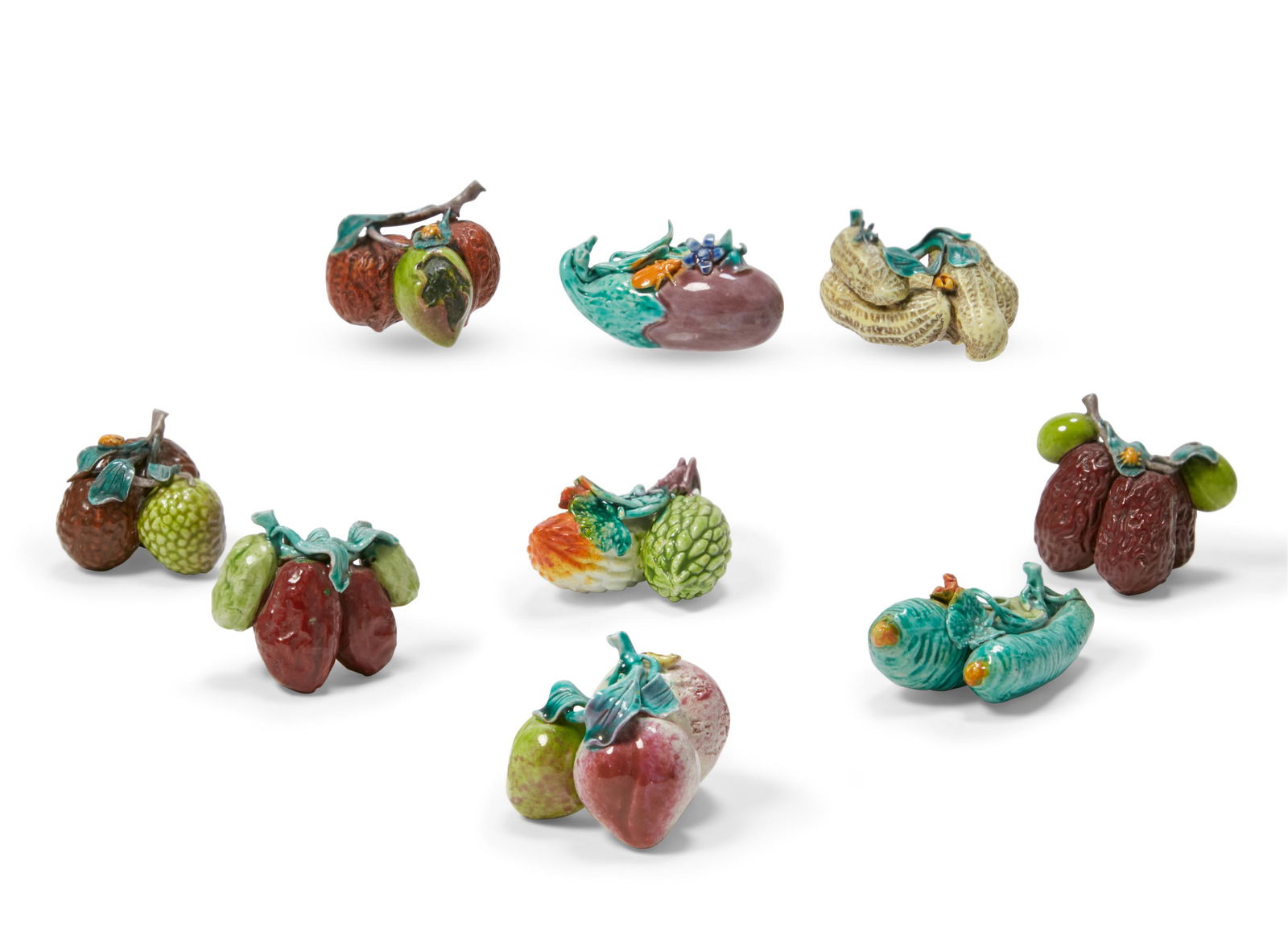 Nine Chinese porcelain models of fruit and nuts (1 of 4)