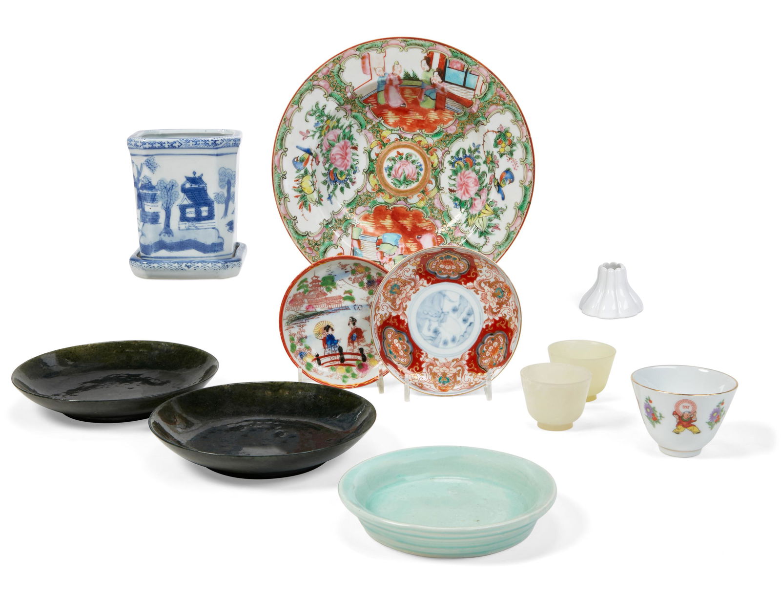 Eleven Chinese porcelain & hardstone decorations (1 of 3)
