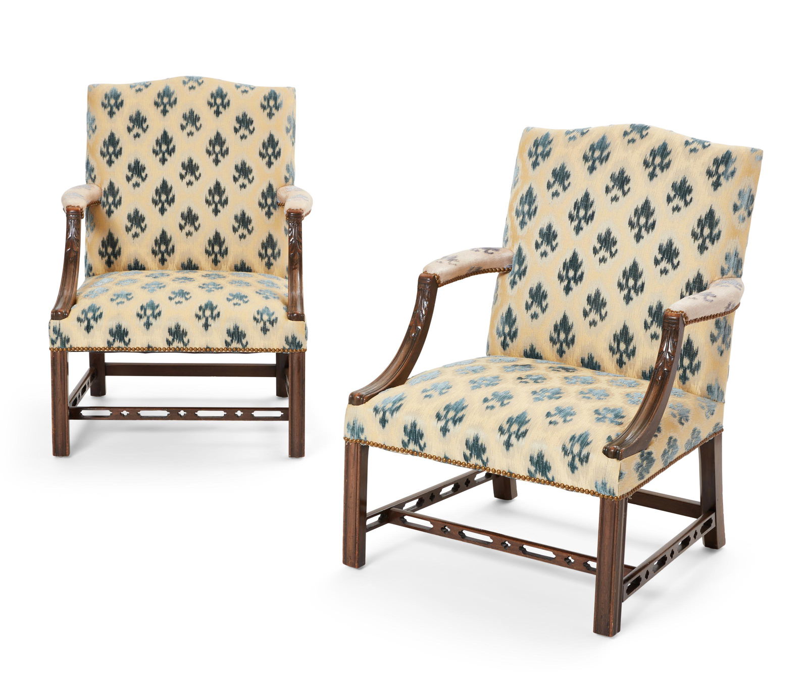 A pair of George III style mahogany library armchairs (1 of 6)