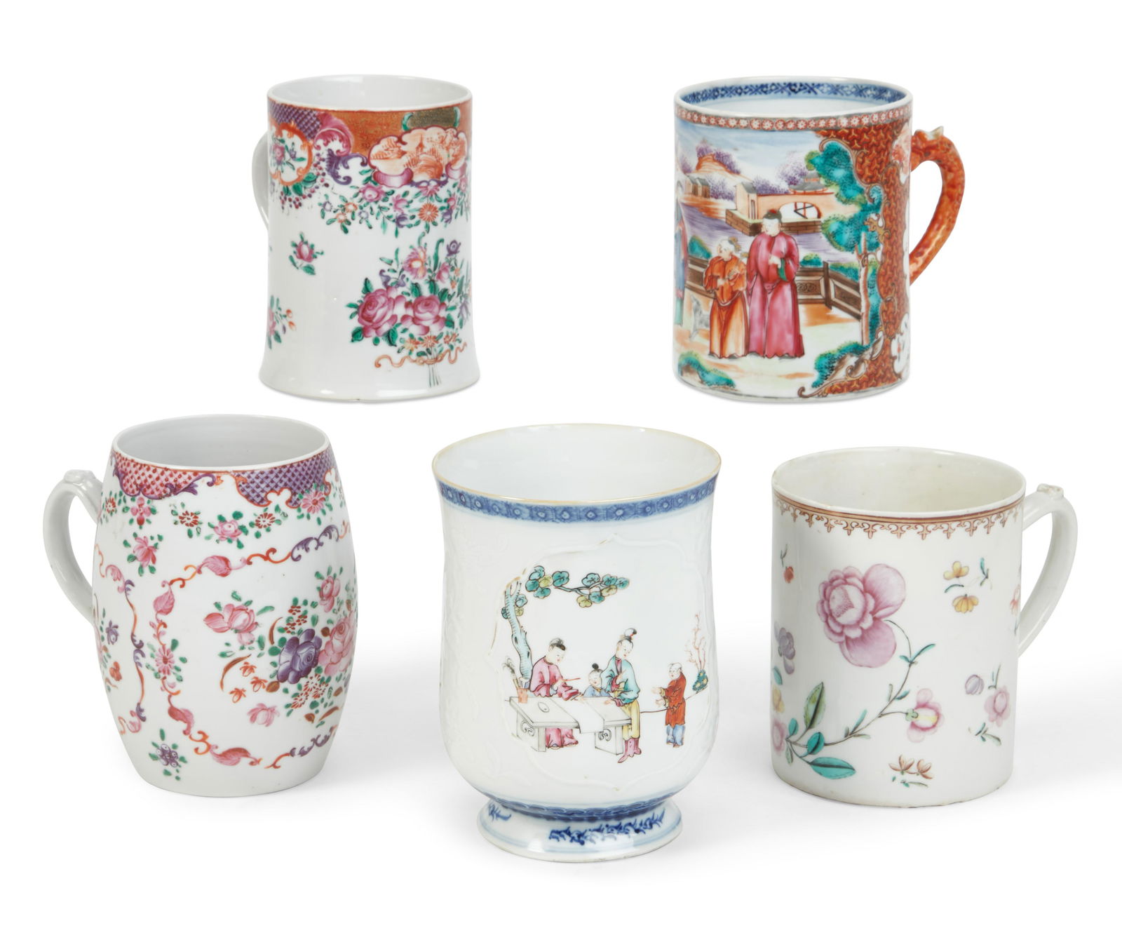 Five Chinese Export porcelain tankards (1 of 3)