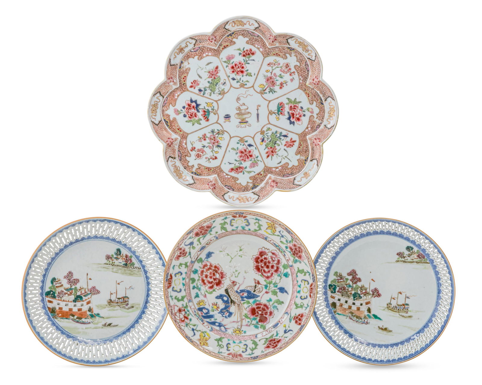 A group of four Chinese Export porcelain plates (1 of 13)