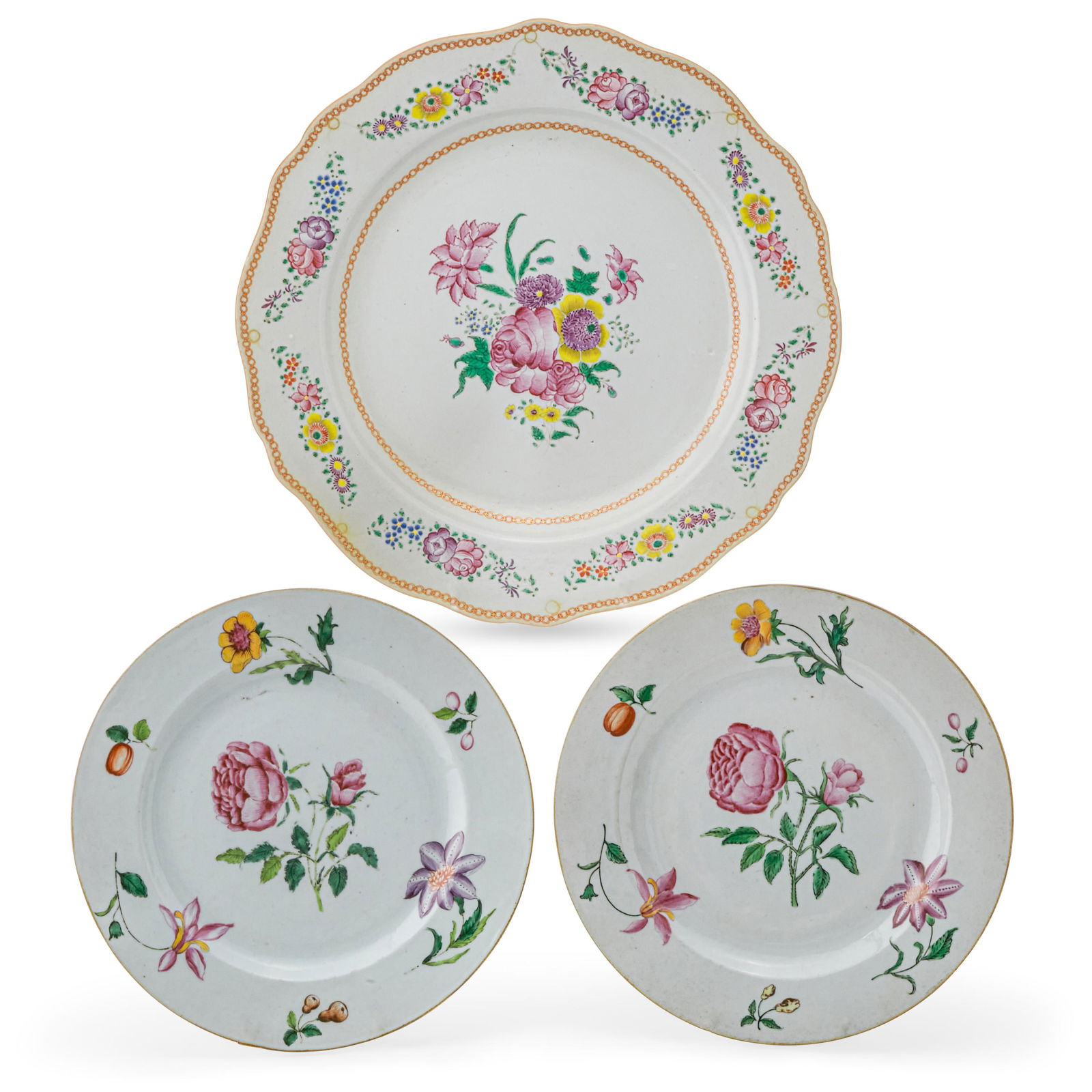 3 Chinese Export Famille Rose porcelain plates (1 of 10)
