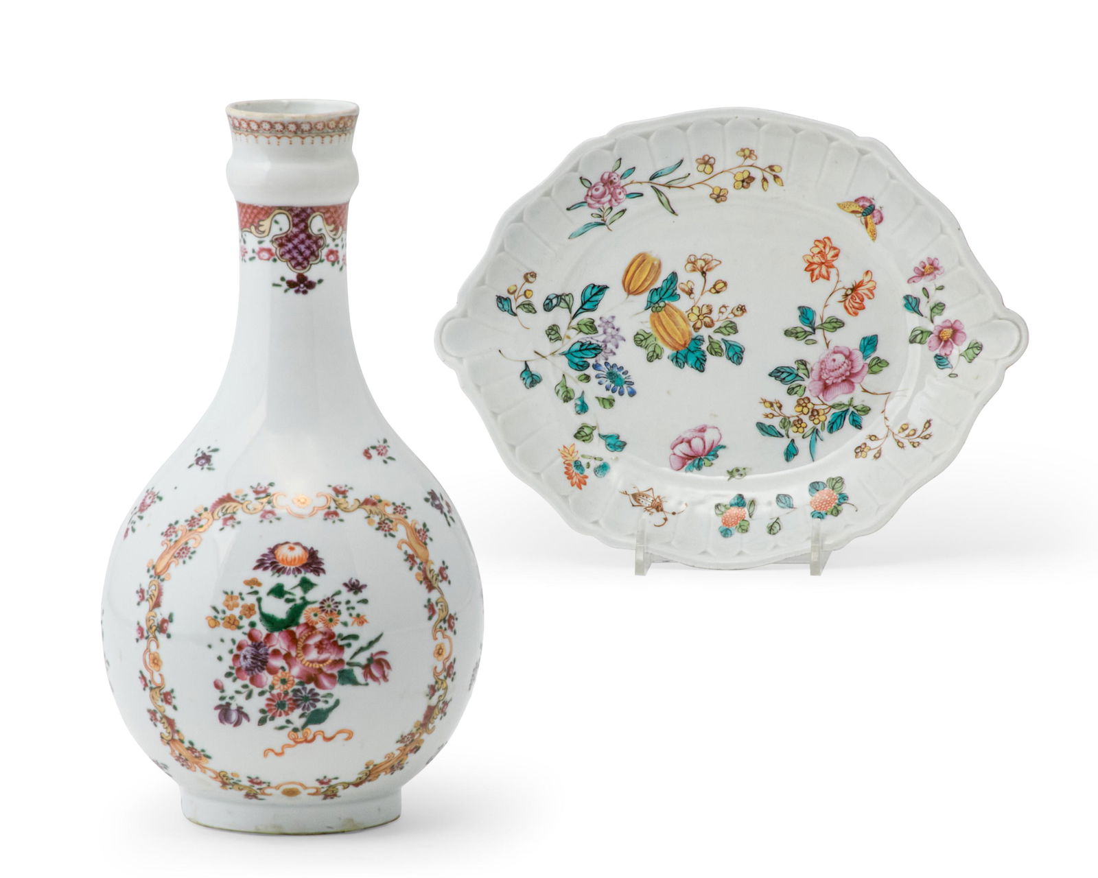 Chinese Export Famille Rose porcelain vase & dish (1 of 13)