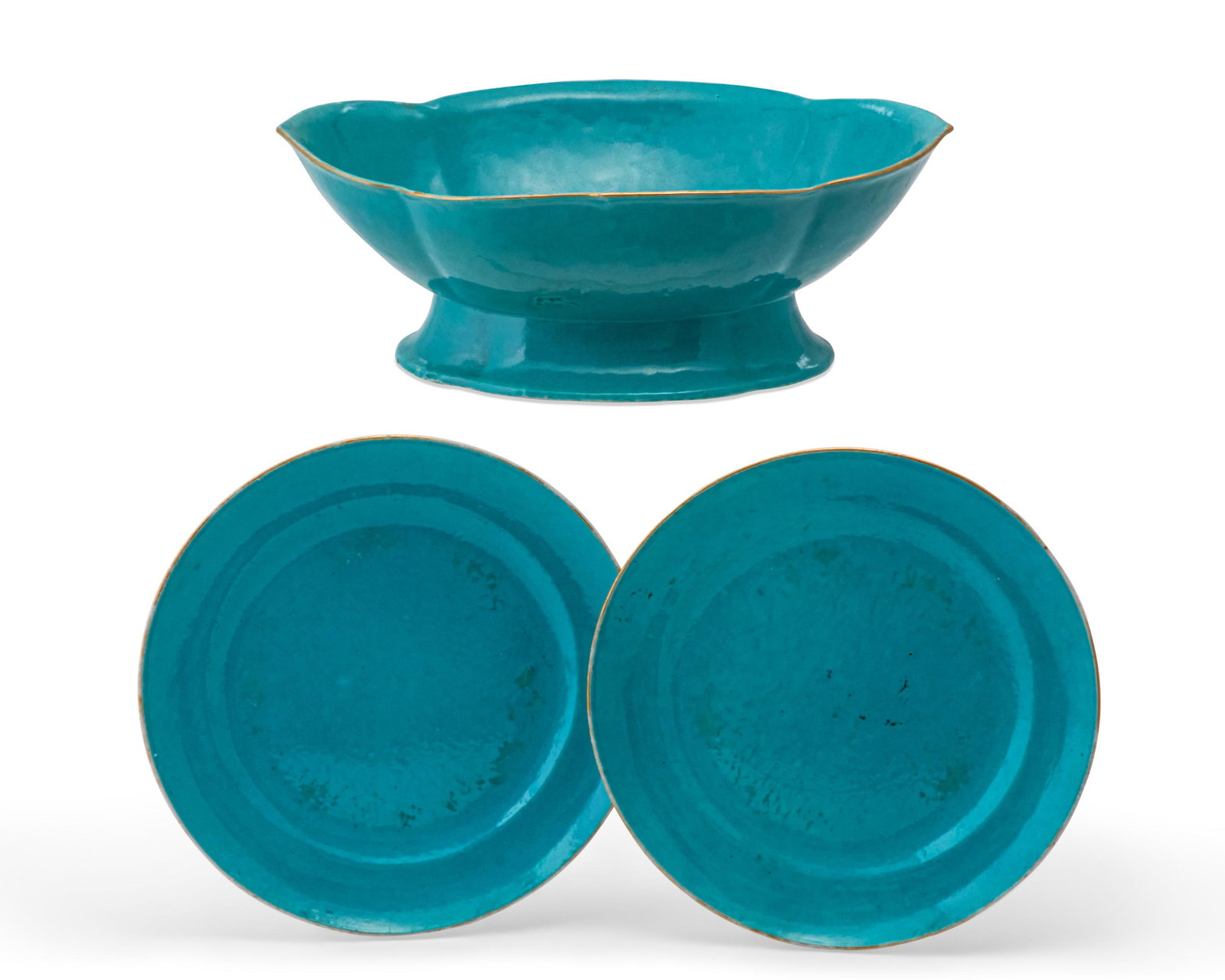 3 Chinese Export turquoise porcelain tablewares (1 of 7)