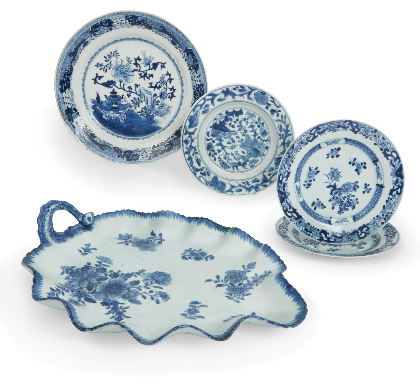 Four Chinese Export blue & white porcelain plates (1 of 8)