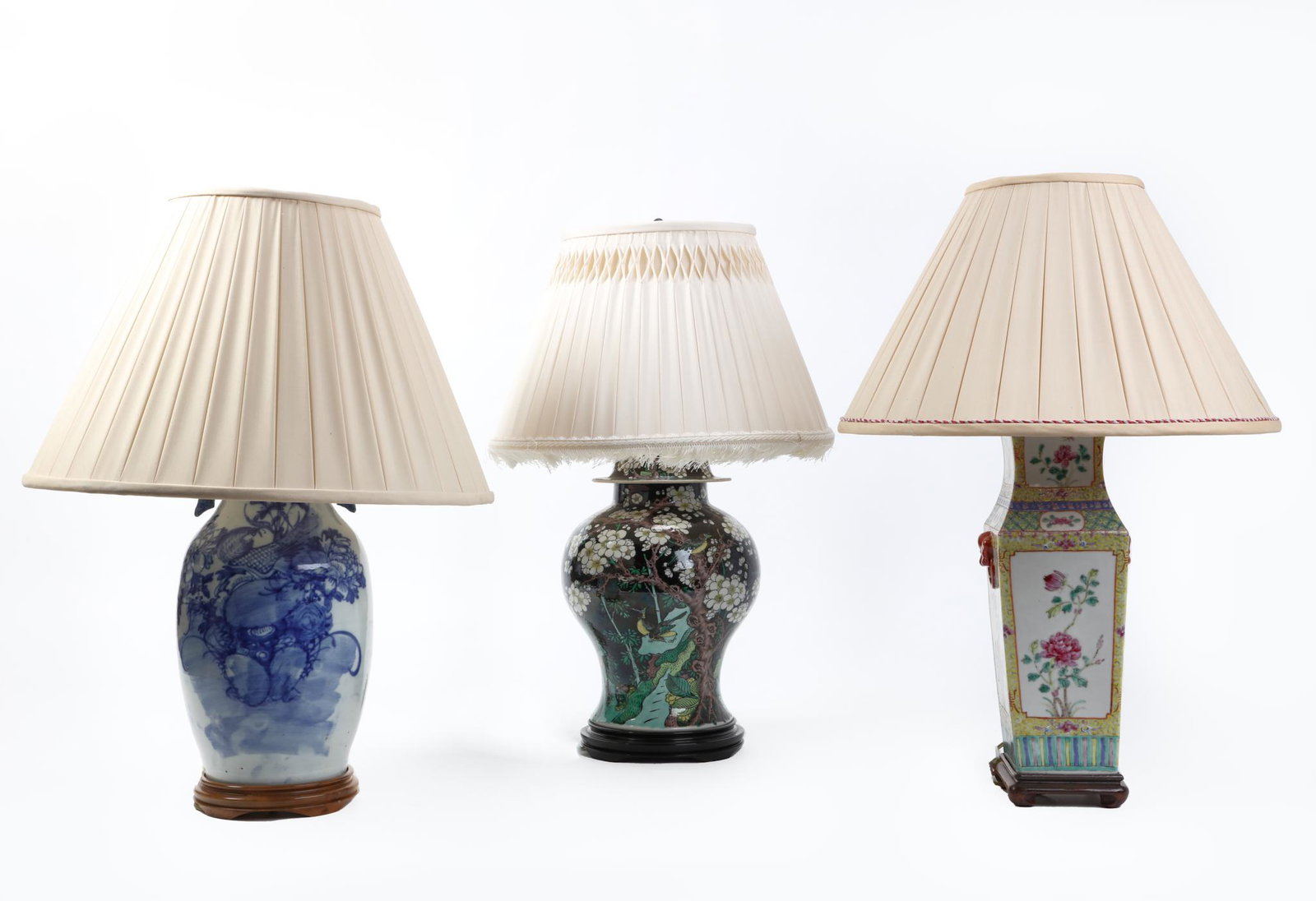 Three Chinese porcelain vases now as lamps (1 of 3)