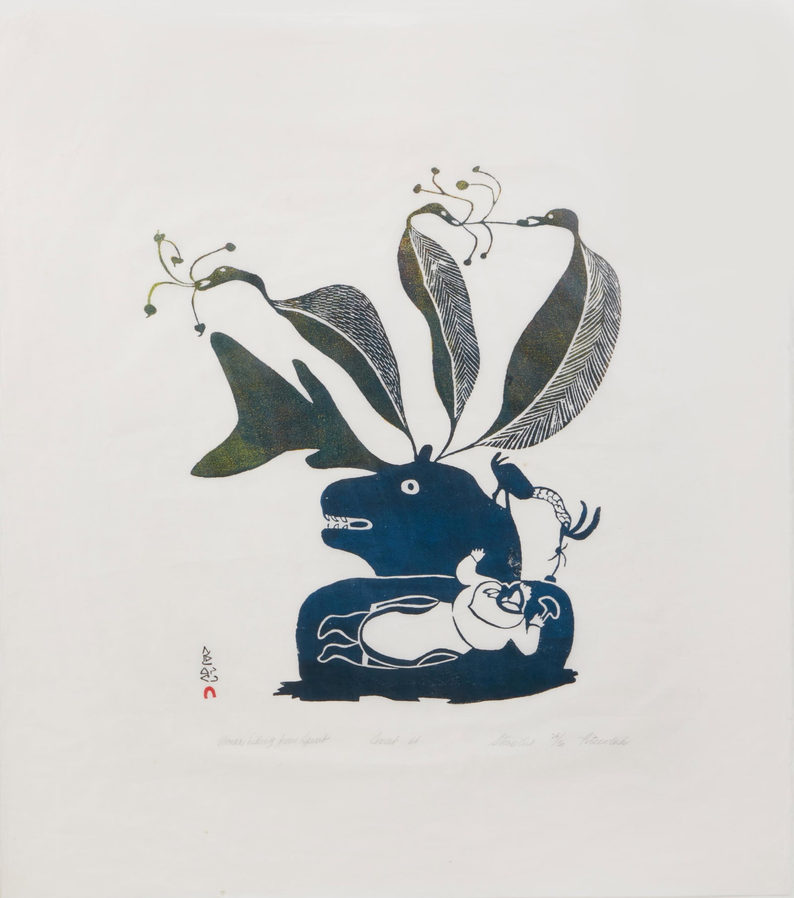 Pitseolak Ashoona, Woman hiding from Spirit (1 of 6)