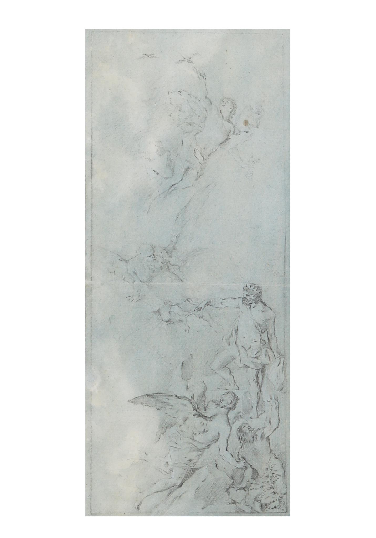 Continental School, Apotheosis of gods and angels: Continental School(19th Century)Apotheosis of gods and angelsblack chalk on blue paperindistinctly signed lower right14 x 7 in. (35.6 x 17.8 cm.) Provenance:Property from an Import