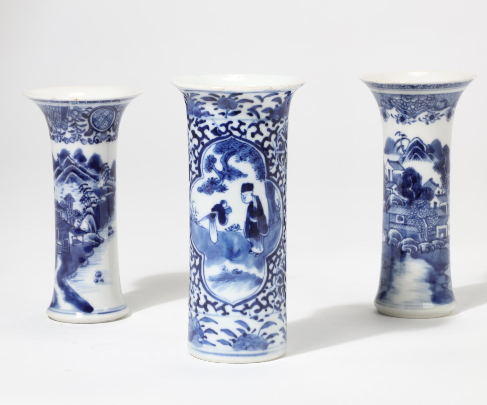 Three Chinese blue & white porcelain sleeve vases (1 of 5)