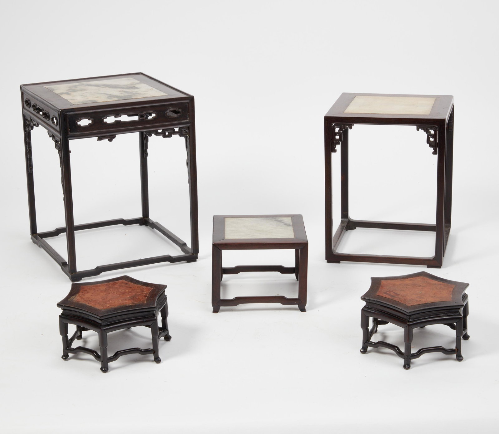 Five Chinese hardstone inset wood stands (1 of 2)