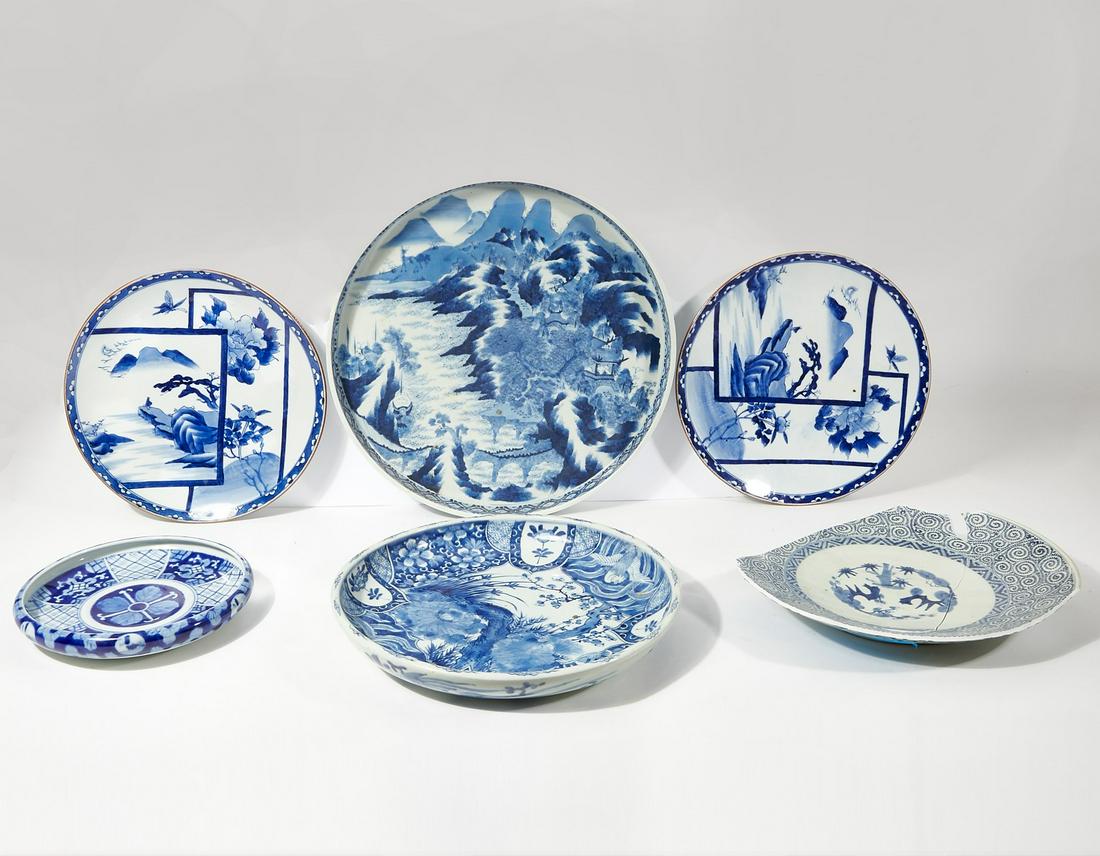 Six Japanese blue and white porcelain chargers (1 of 8)