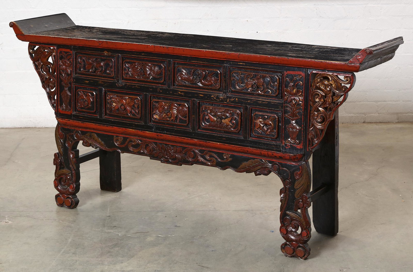 A Chinese black and red painted altar table (1 of 8)