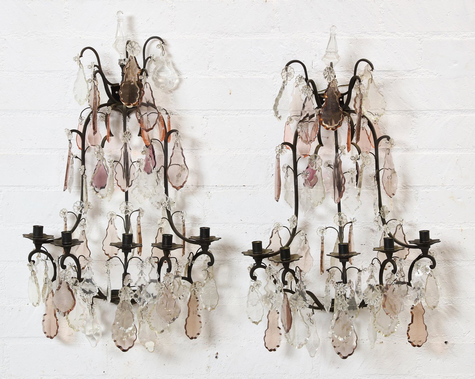 A pair of metal cut and molded glass wall sconces (1 of 4)