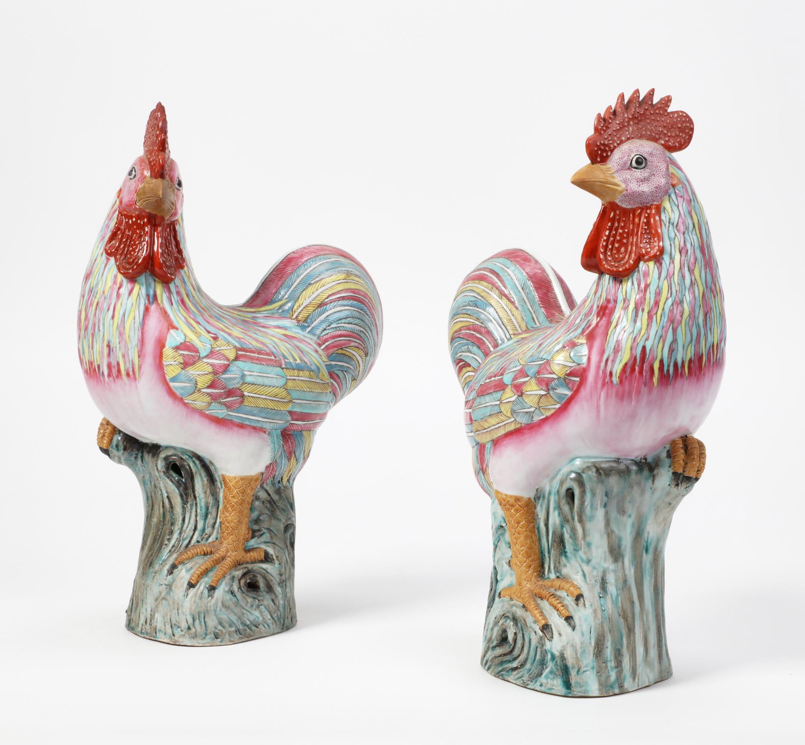 A pair of Chinese porcelain cockerels (1 of 3)