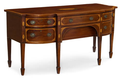 A George III mahogany and satinwood sideboard: A George III mahogany and satinwood sideboard late 18th century height 72in (183cm); width 30in (76cm); depth 36in (91.5cm)